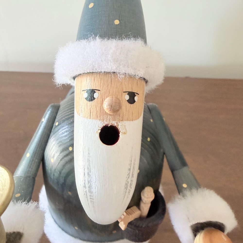 KWO German Wooden Incense Smoker Saint Peter Santa Claus Teal Gold Star Figurine - Picture 5 of 10
